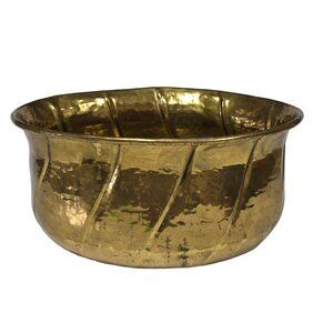 Vintage Hammered Brass Oval Planter 11x9 Mid-Century Modern Decor